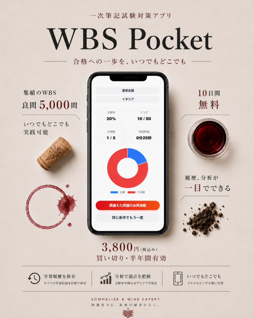 【WBS Pocket】ソムリエ・ワインエキスパート一次試験練習問題